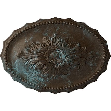 Ekena Millwork Oxford Ceiling Medallion, Hand-Painted Bronze Blue Patina, 16 7/8"W x 11 3/4"H x 1 1/2"P CM16OXBBS